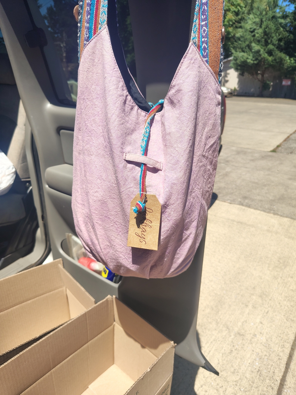 Lavender Boho Shoulder Bag with Woven Strap
